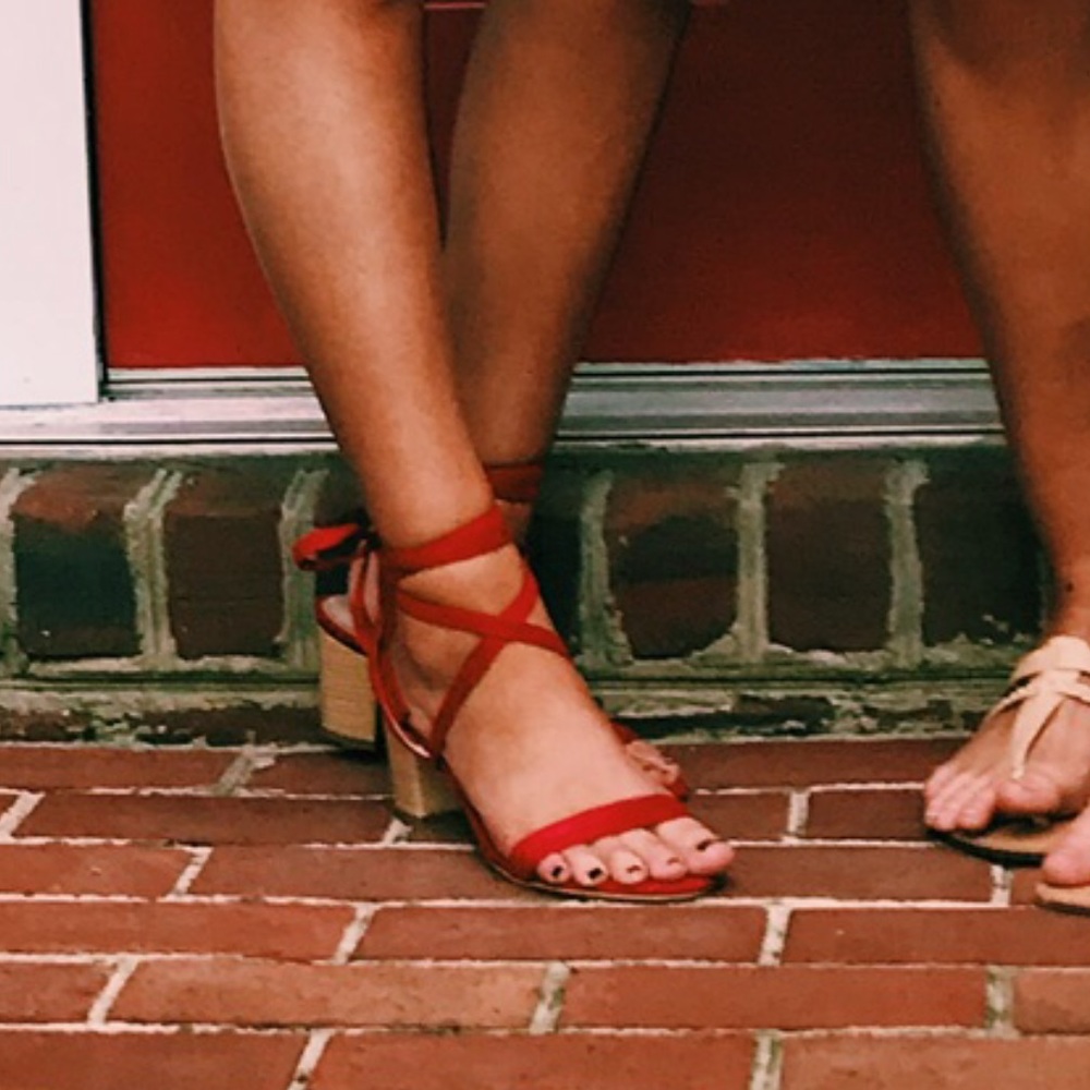 Red lace up shoes